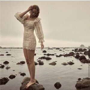 NWT Doen Silk Organza Eyelet Lace Magnolia Dress in Cream Size Medium